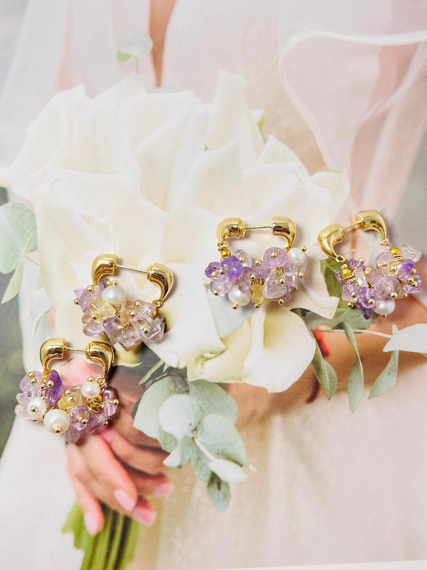 Amethysts & Pearls Front to Back Earrings