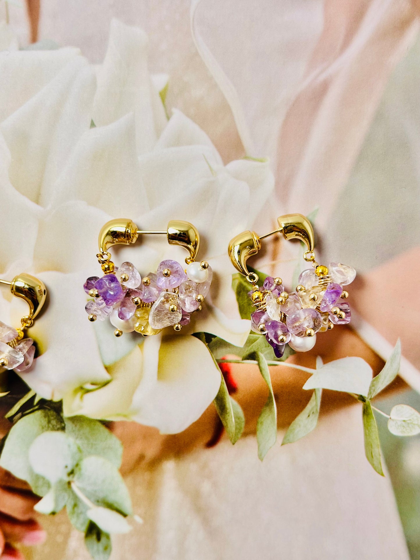 Amethysts & Pearls Front to Back Earrings