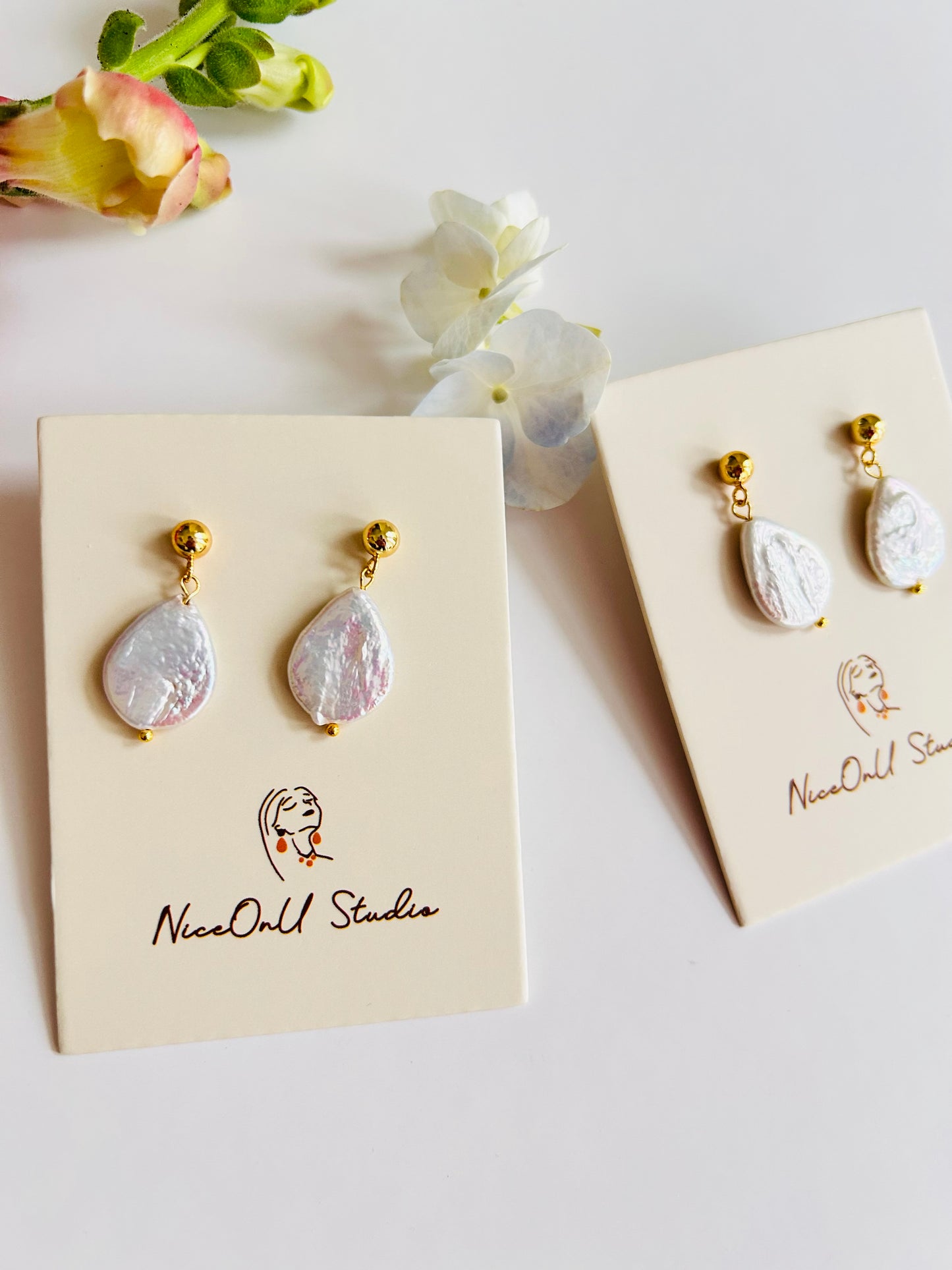 Large Teardrops Freshwater Pearl Earrings