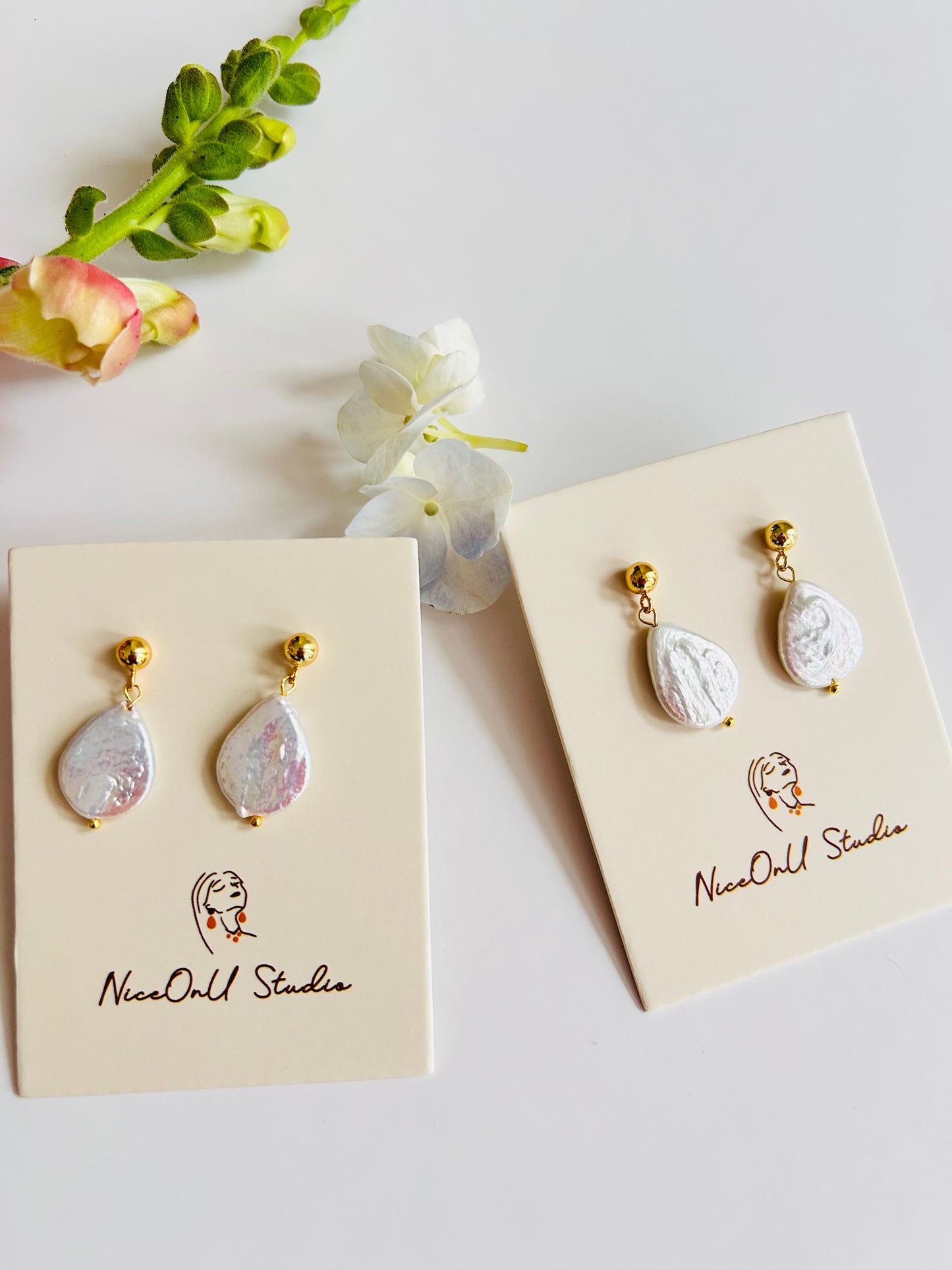 Large Teardrops Freshwater Pearl Earrings