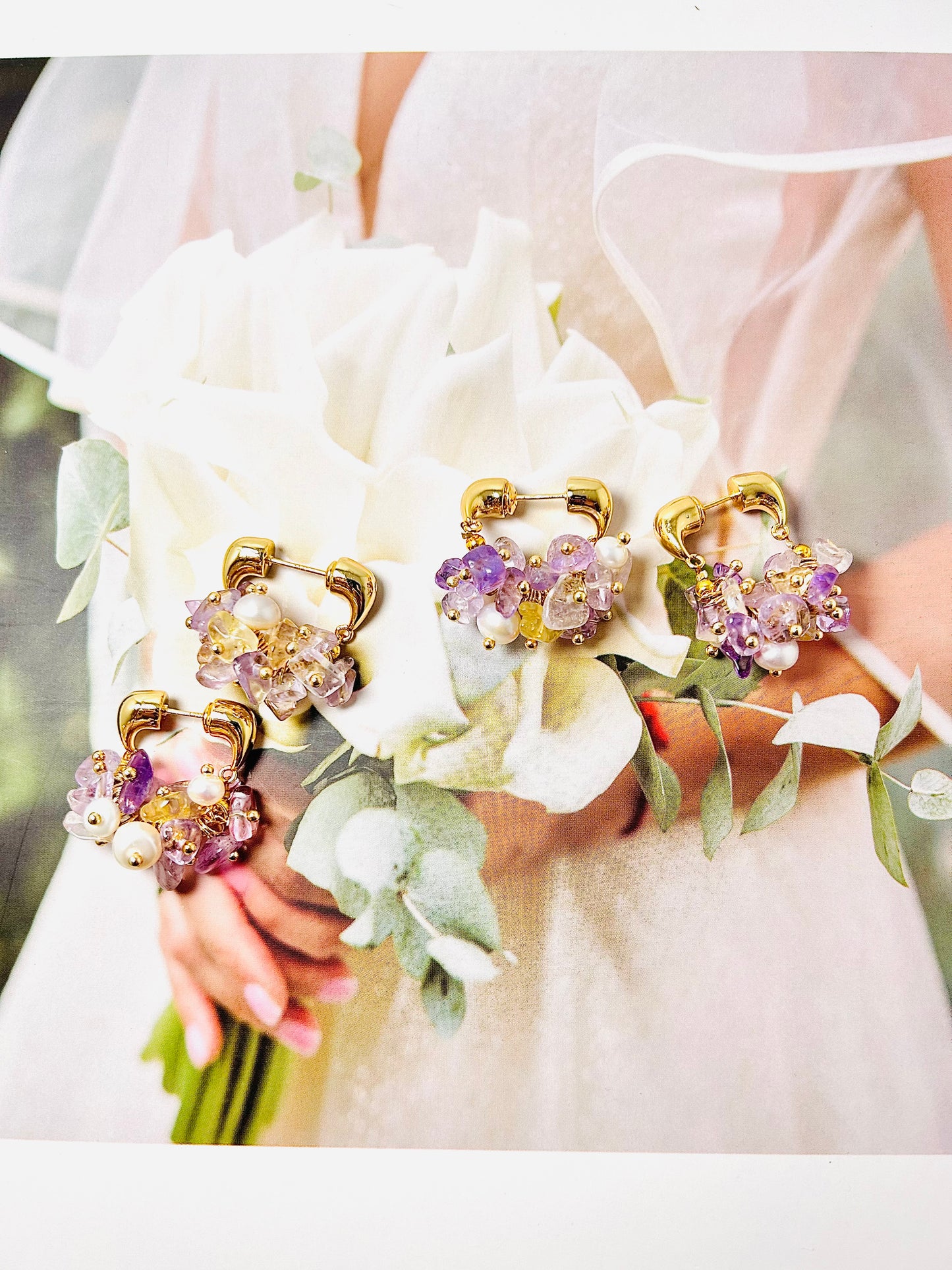 Amethysts & Pearls Front to Back Earrings