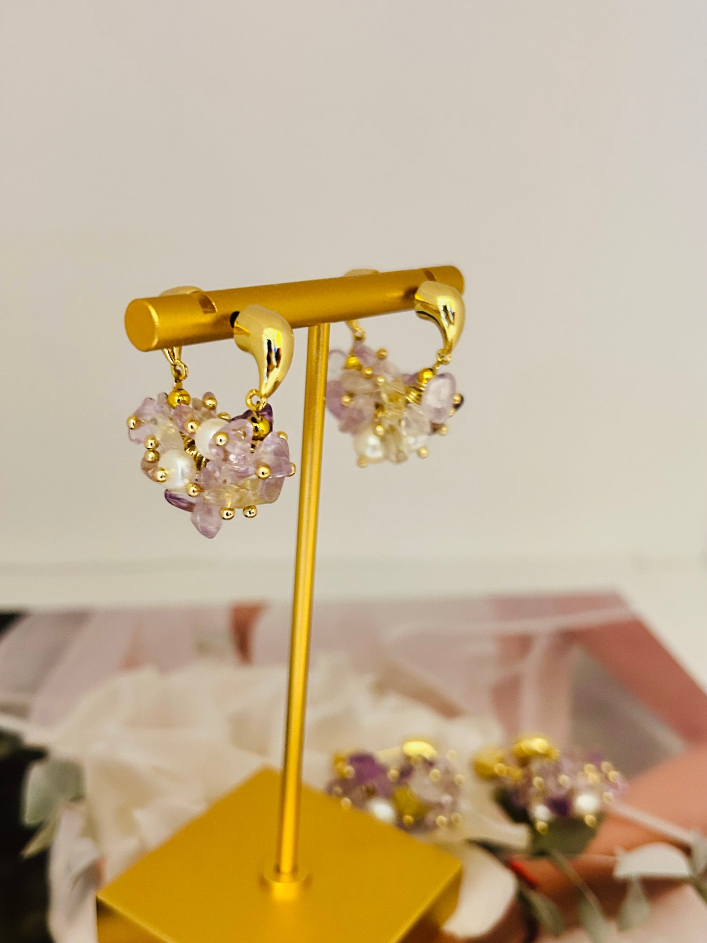 Amethysts & Pearls Front to Back Earrings