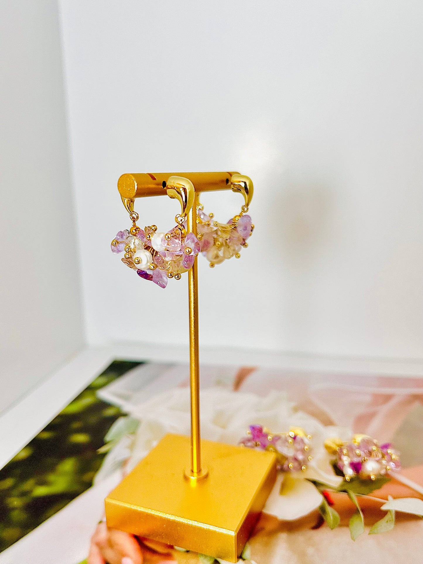 Amethysts & Pearls Front to Back Earrings