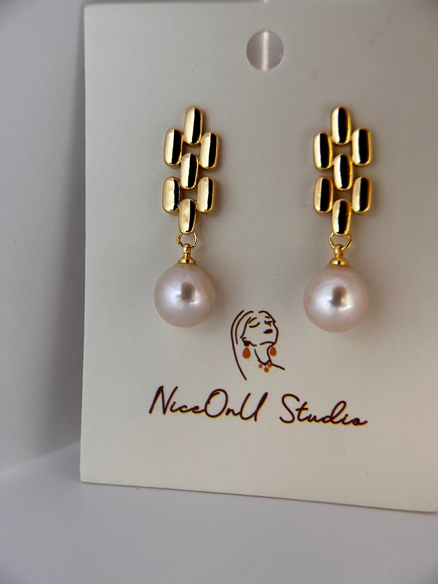 18 Gold Plated Watch Chain Studs with Freshwater Baroque Pearls