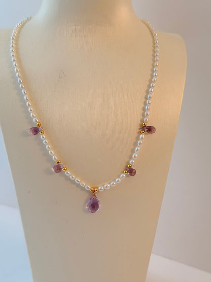 Aquamarine/Amethyst Pearl Necklace