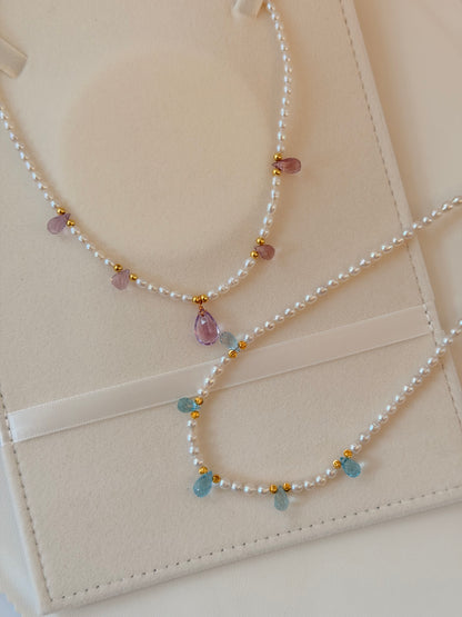 Aquamarine/Amethyst Pearl Necklace