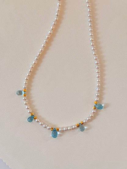 Aquamarine/Amethyst Pearl Necklace