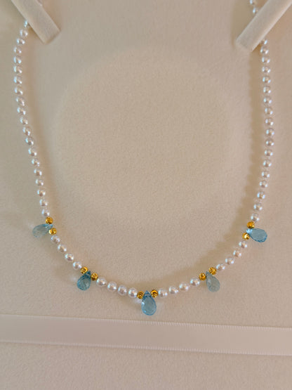 Aquamarine/Amethyst Pearl Necklace