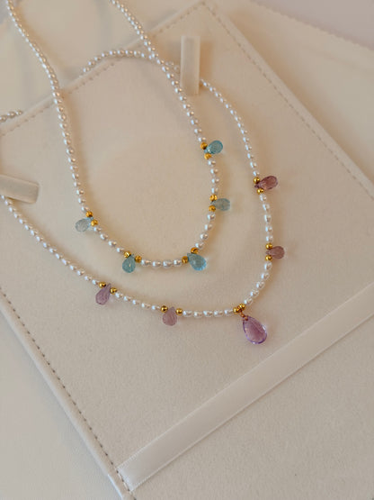 Aquamarine/Amethyst Pearl Necklace