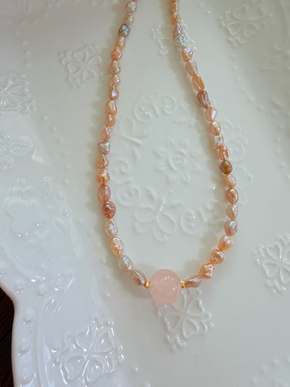 Keshi Pearl with Rose Quartz