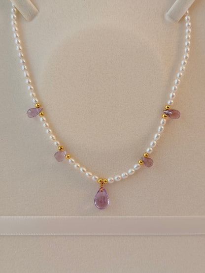 Aquamarine/Amethyst Pearl Necklace