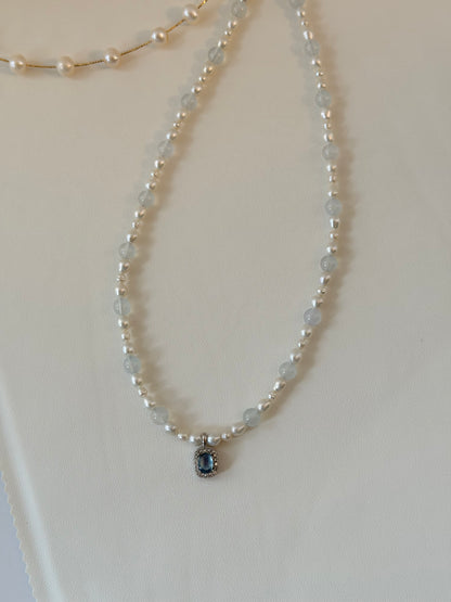 Aquamarine & Pearl Necklace N58