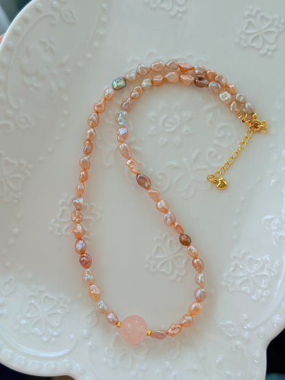 Keshi Pearl with Rose Quartz
