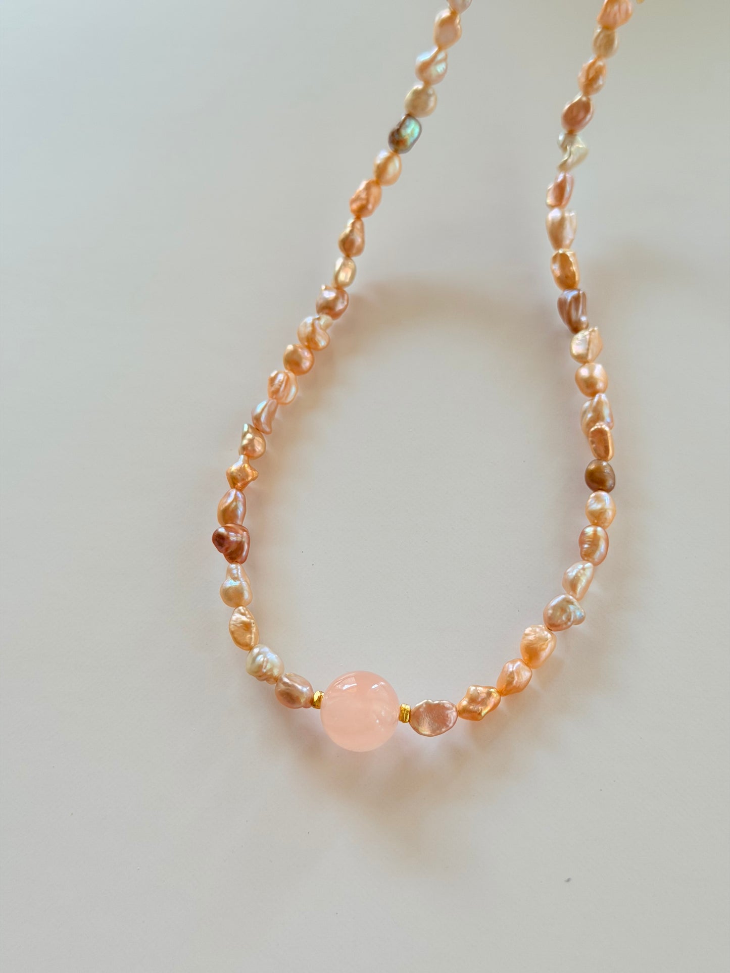 Keshi Pearl with Rose Quartz