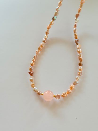 Keshi Pearl with Rose Quartz