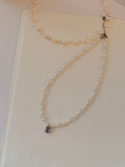 Aquamarine & Pearl Necklace N58