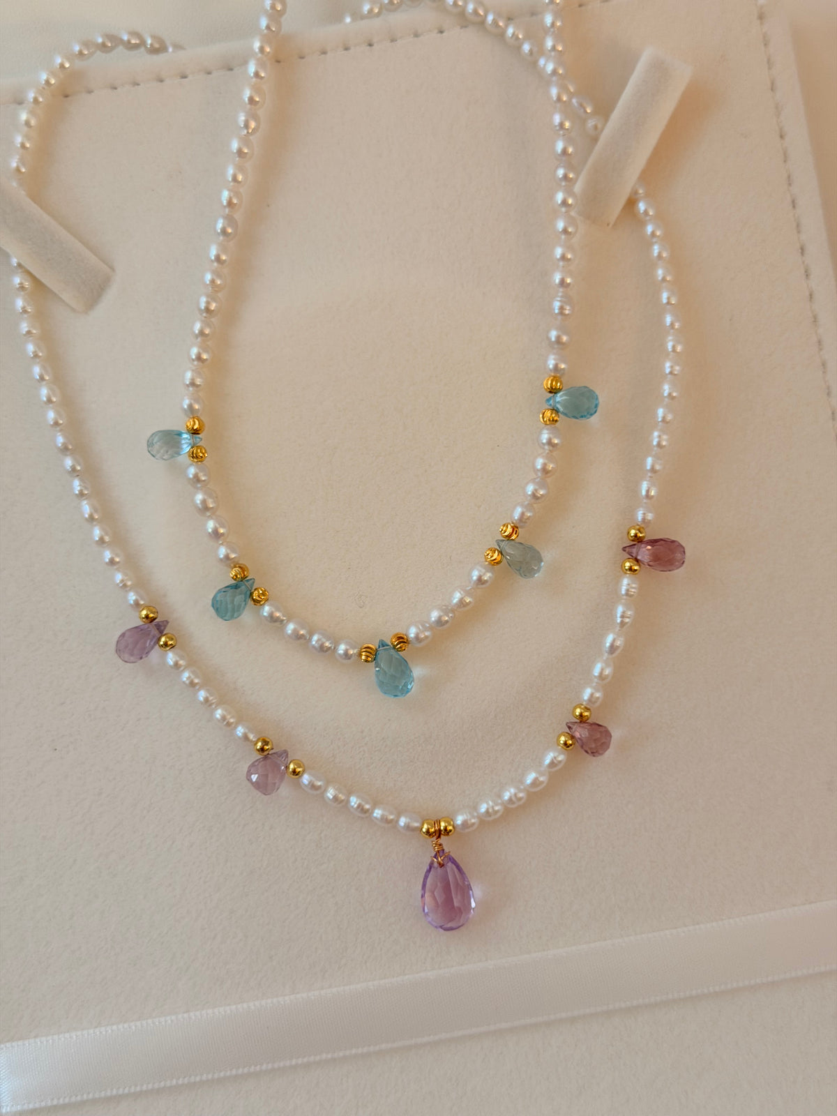 Aquamarine/Amethyst Pearl Necklace