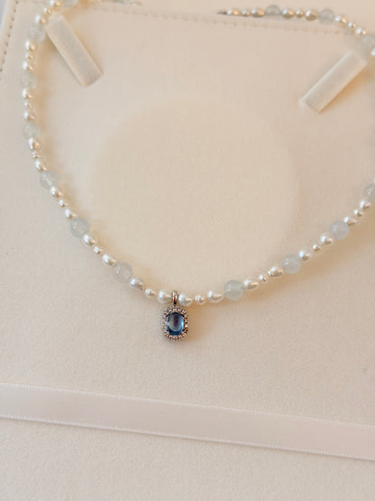 Aquamarine & Pearl Necklace N58