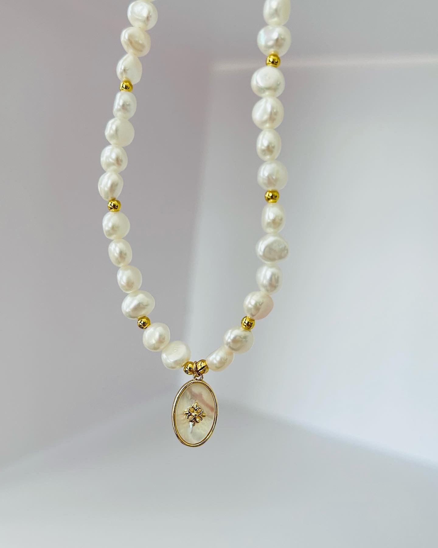 Baroque Freshwater Pearls Necklace- Shell Pendant