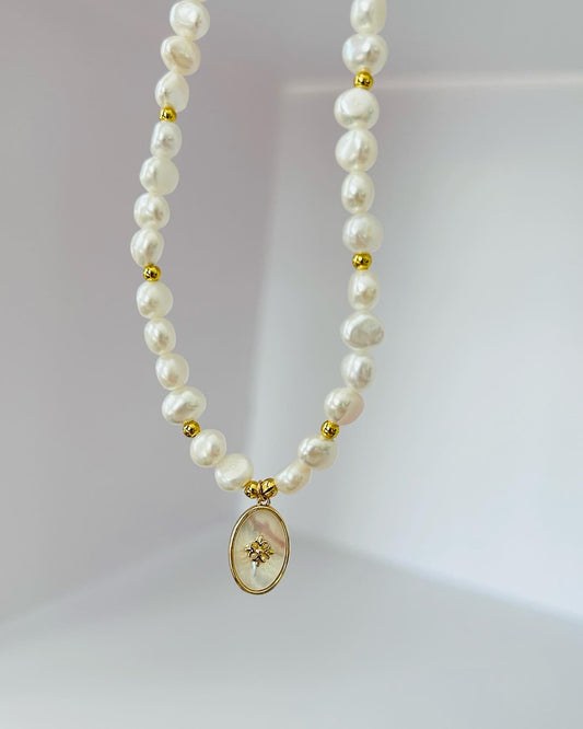 Baroque Freshwater Pearls Necklace- Shell Pendant