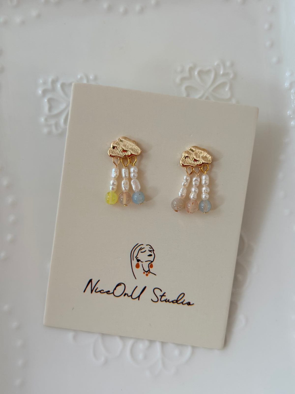 Little Cloud Agate &pearl Earrings A88