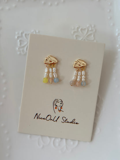 Little Cloud Agate &pearl Earrings A88