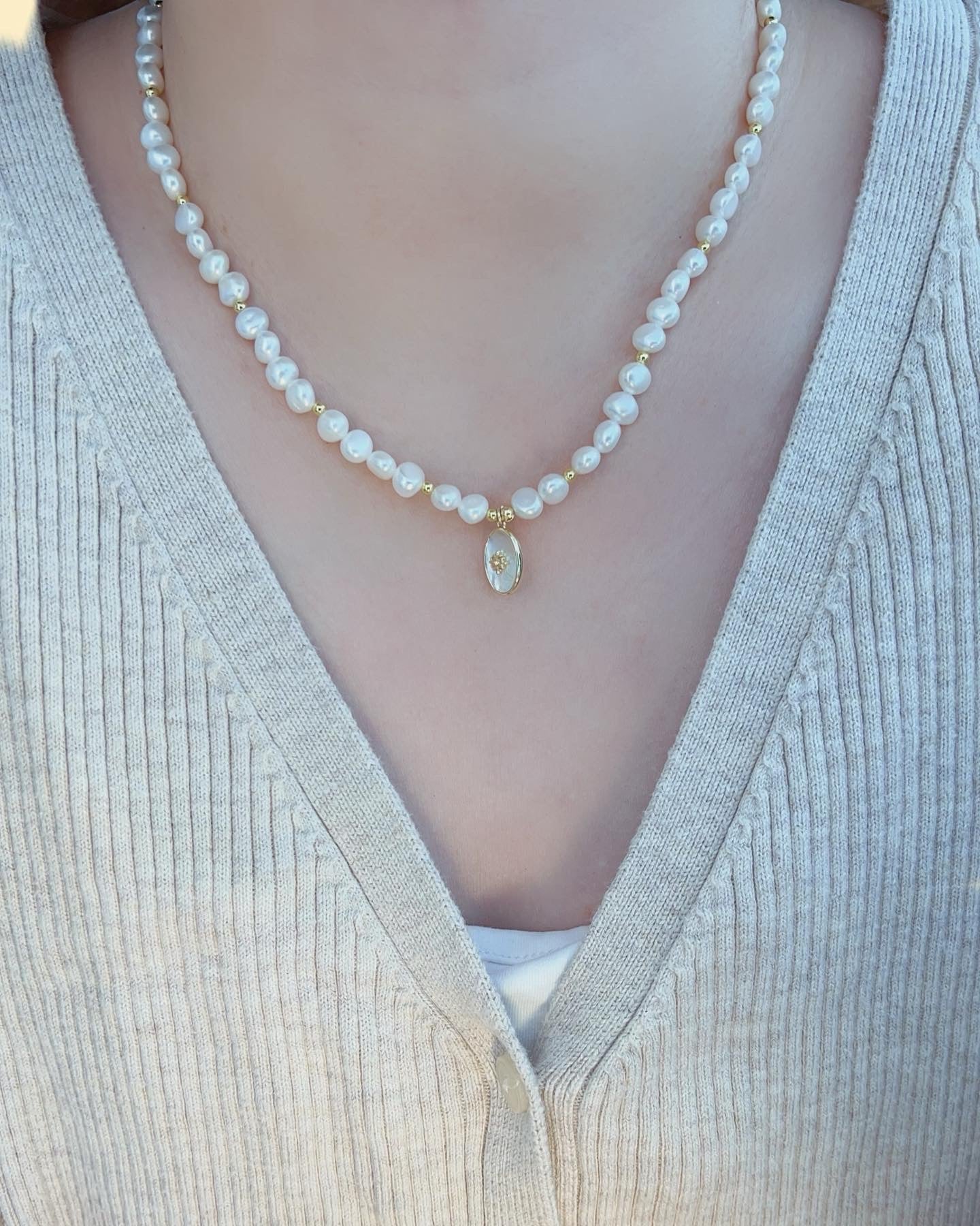 Baroque Freshwater Pearls Necklace- Shell Pendant