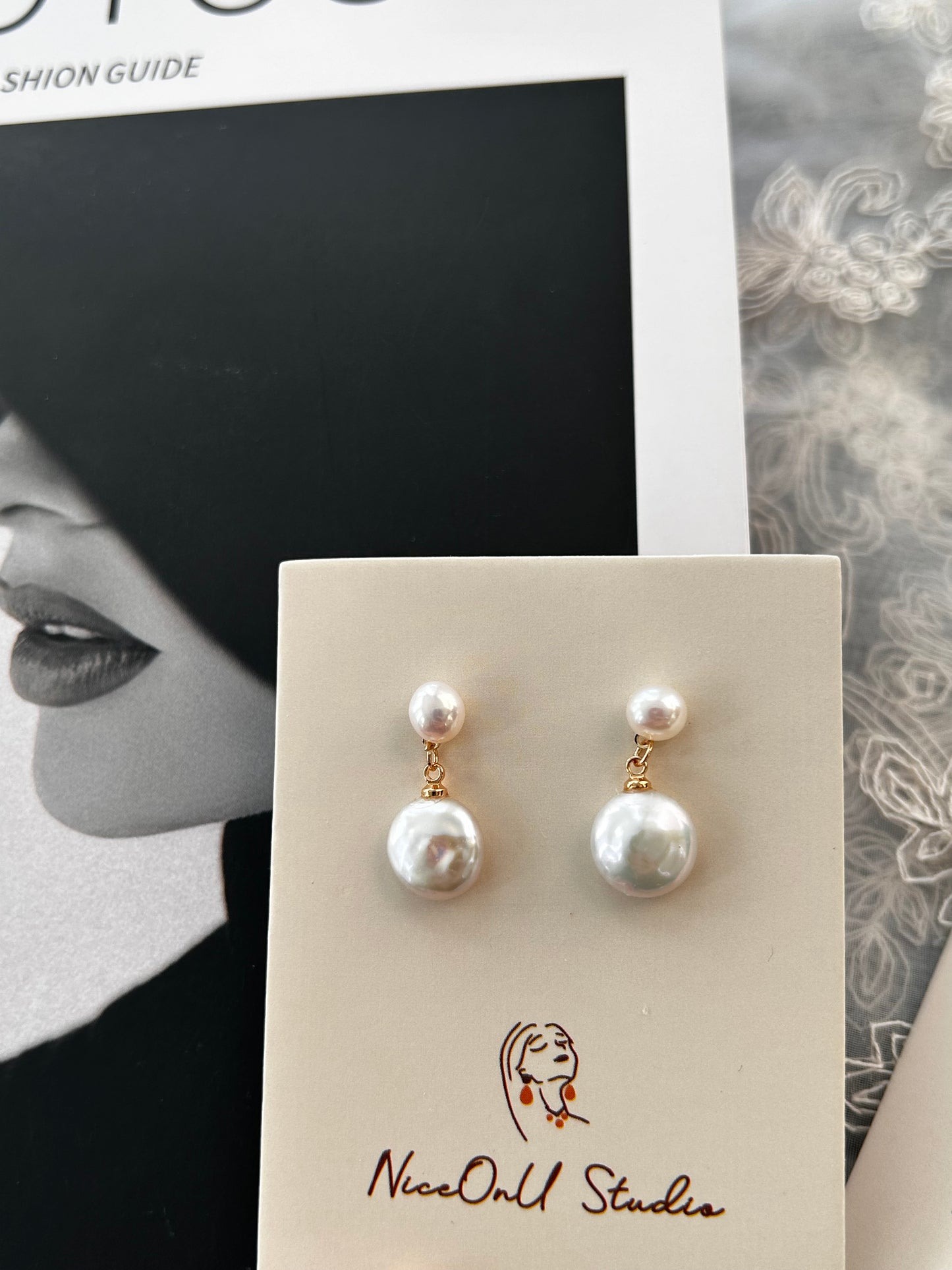 Classic Freshwater Pearl studs with button pearl drop