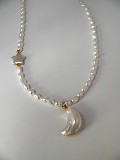 The Moon and Star in Harmony Freshwater Pearl Necklace