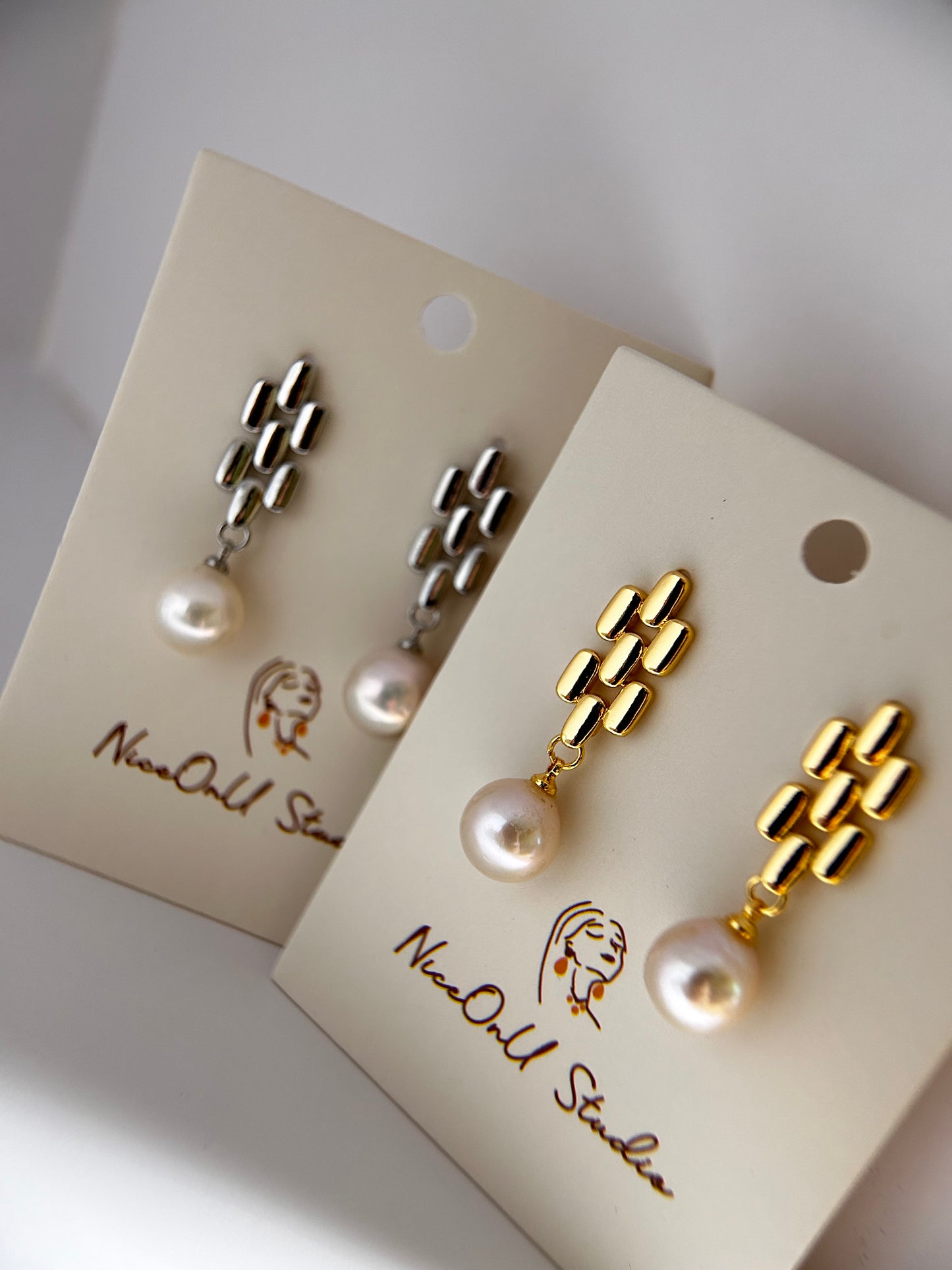 18 Gold Plated Watch Chain Studs with Freshwater Baroque Pearls