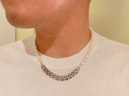 Man's Titanium Freshwater Pearl Necklace