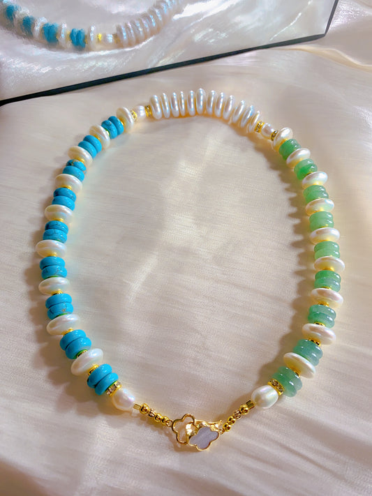 Luxury Gemstones and Freshwater pearls Necklace