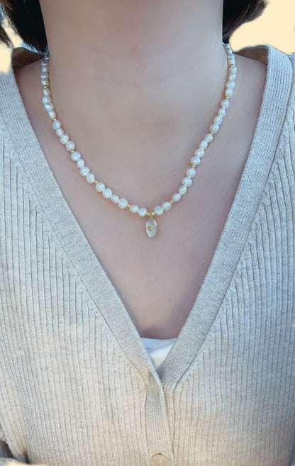 Baroque Freshwater Pearls Necklace- Shell Pendant