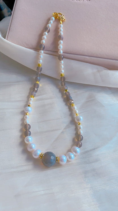 Grey Agate Freshwater Pearl Necklace