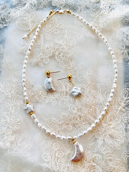 The Moon and Star in Harmony Freshwater Pearl Necklace