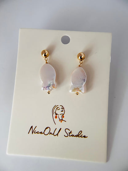 Little Mermaid Fish-Shape Freshwater Pearl Earrings