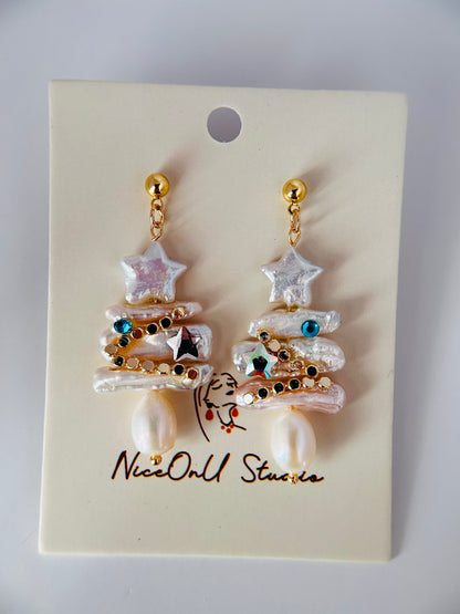 Christmas Tree Freshwater Pearl Earrings