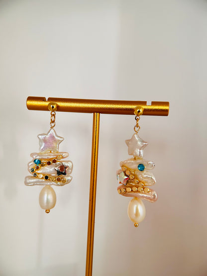 Christmas Tree Freshwater Pearl Earrings