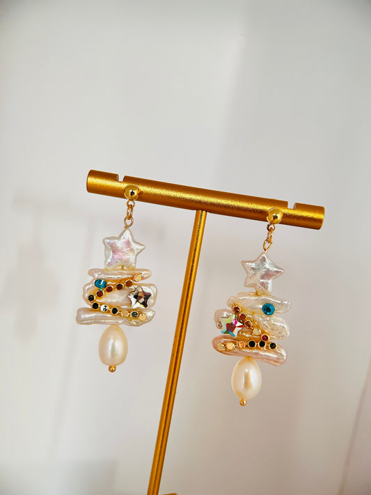 Christmas Tree Freshwater Pearl Earrings