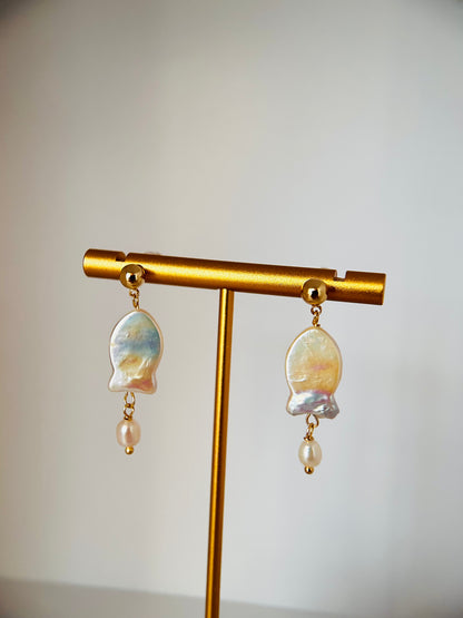 Little Mermaid Fish-Shape Freshwater Pearl Earrings