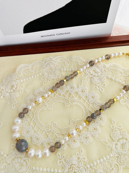 Grey Agate Freshwater Pearl Necklace