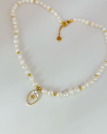 Baroque Freshwater Pearls Necklace- Shell Pendant