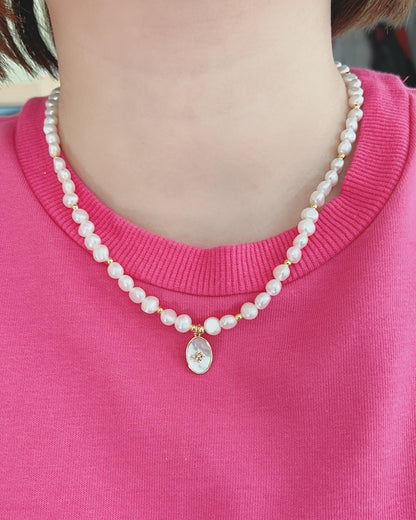 Baroque Freshwater Pearls Necklace- Shell Pendant